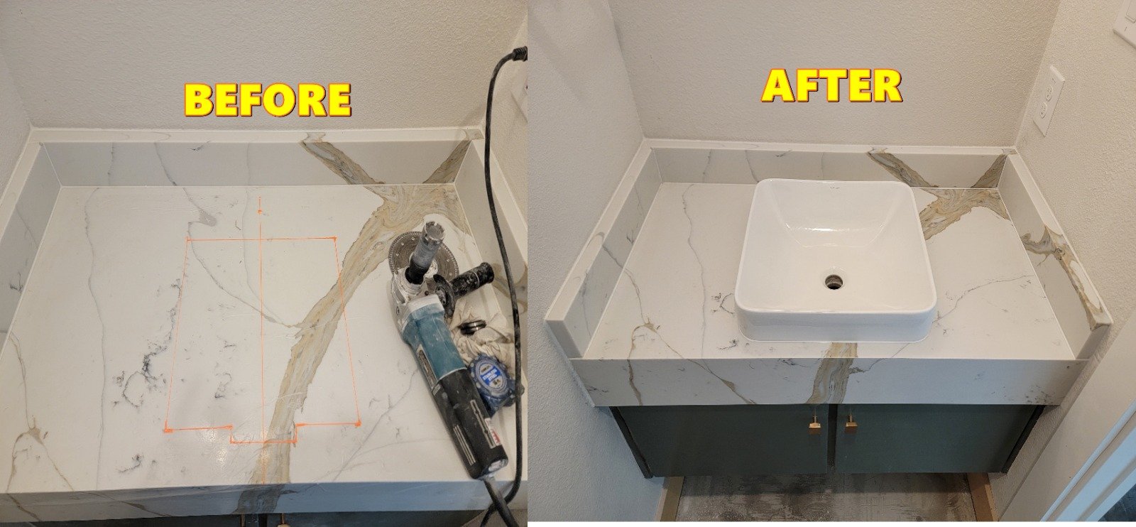 Sink area stone repair before and after