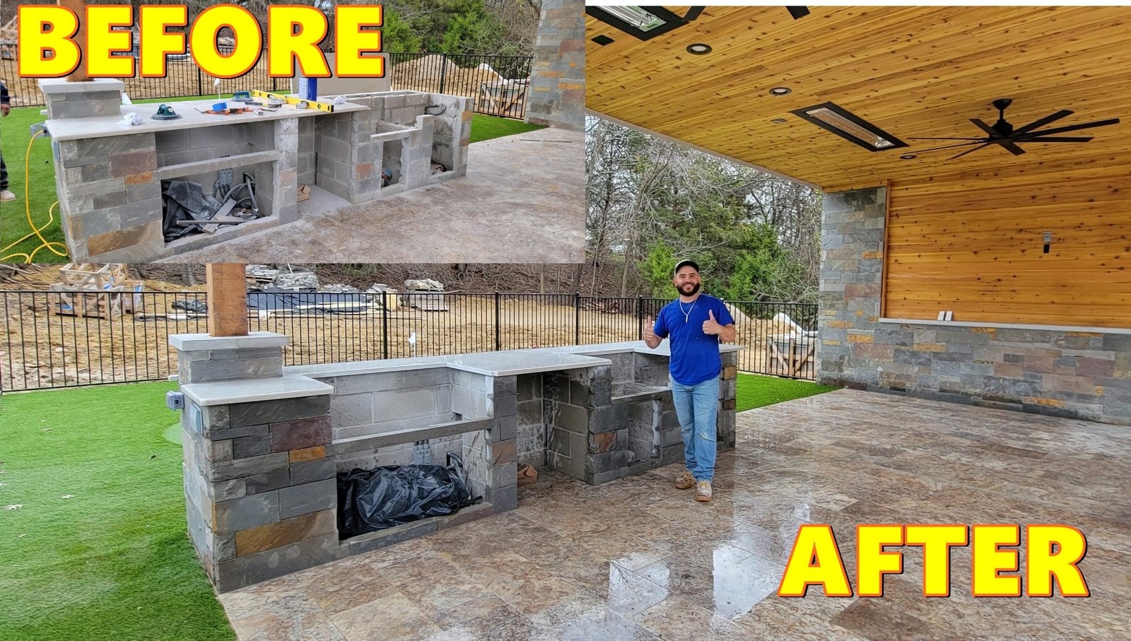 Stone surface restoration before and after